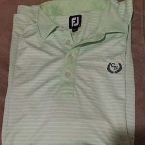 Footjoy Men's Golf Shirt.  Light Green with white stripes